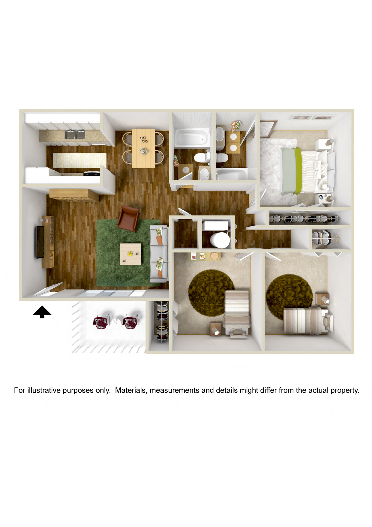 Floor plan for 3 beds, 1.5 baths, 1050 sqft